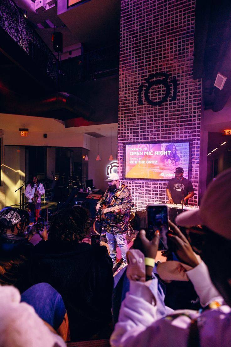 Live band performing at an evening event