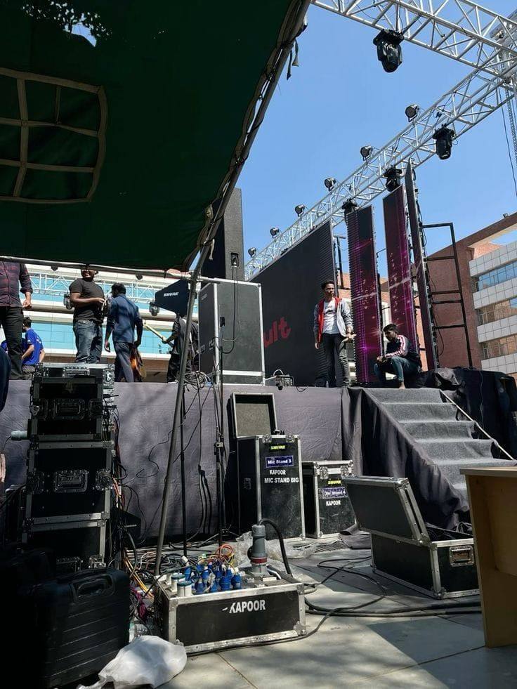Stage build with trussing and LED walls